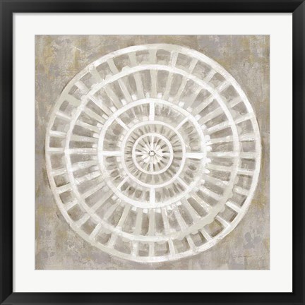 Framed Neutral Textured Medallion Light Print