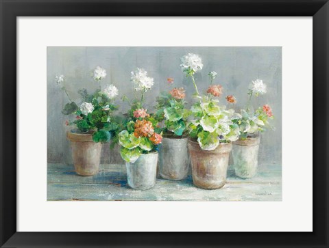 Framed Farmhouse Geraniums Crop Print