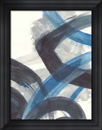 Framed Blue Brushy Abstract I Print
