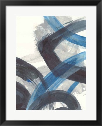 Framed Blue Brushy Abstract I Print