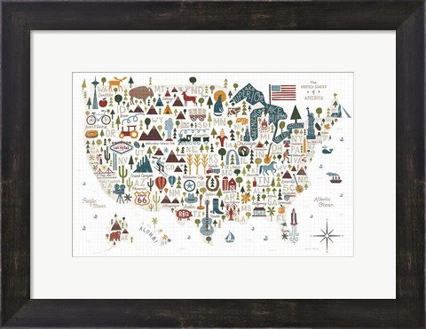Framed Illustrated USA Warm Print