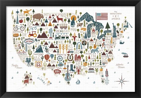 Framed Illustrated USA Warm Print