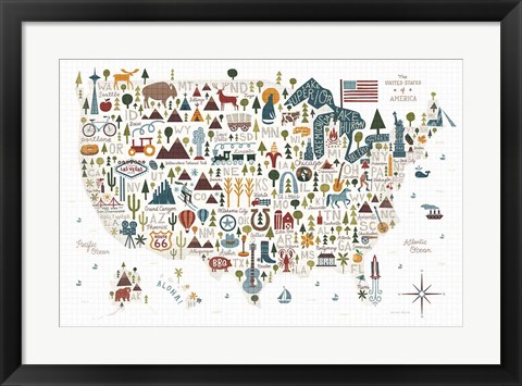 Framed Illustrated USA Warm Print