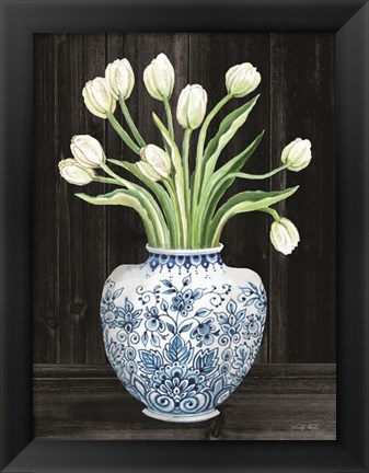 Framed Blue and White Tulips Black I Print