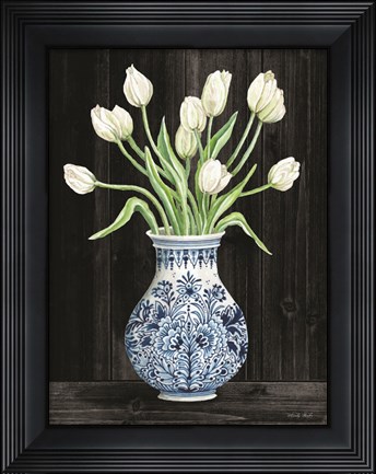 Framed Blue and White Tulips Black II Print