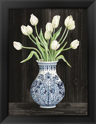 Framed Blue and White Tulips Black II Print