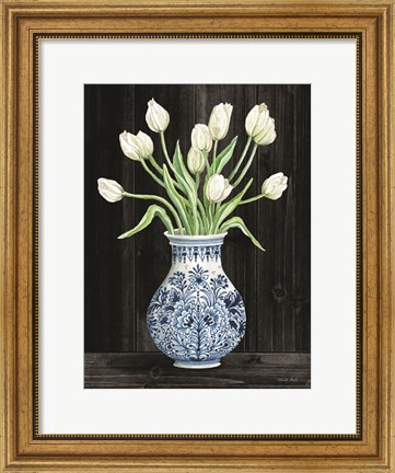 Framed Blue and White Tulips Black II Print