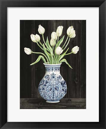 Framed Blue and White Tulips Black II Print