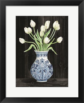 Framed Blue and White Tulips Black II Print