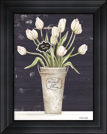 Framed Tulips on Navy I Print