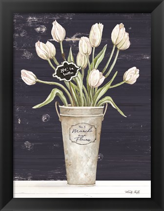 Framed Tulips on Navy I Print