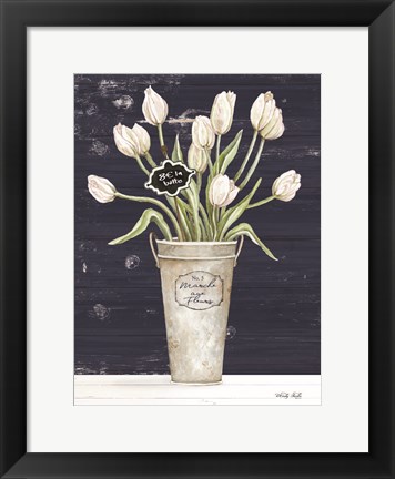 Framed Tulips on Navy I Print