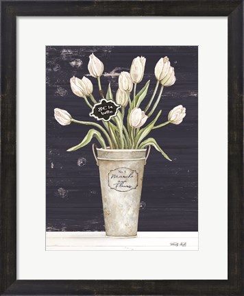 Framed Tulips on Navy I Print