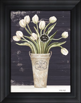 Framed Tulips on Navy II Print