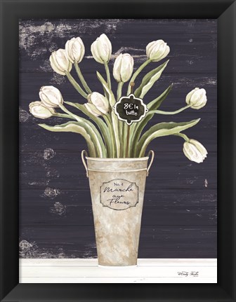 Framed Tulips on Navy II Print