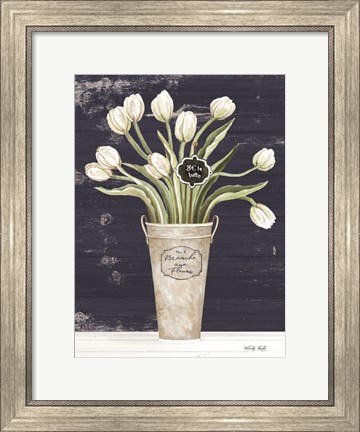 Framed Tulips on Navy II Print
