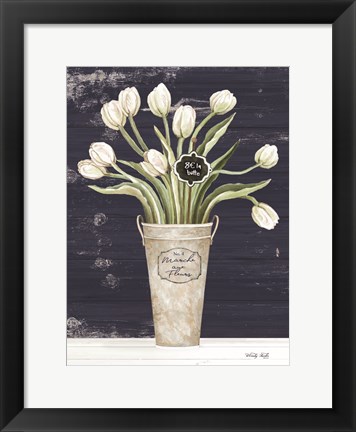 Framed Tulips on Navy II Print