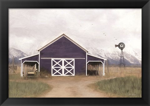 Framed Navy Barn in Tetons Print