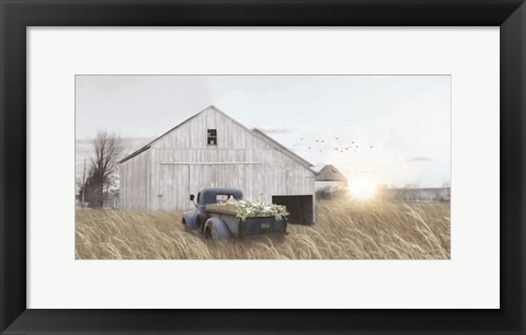 Framed Navy Blue Truck with Flowers Print