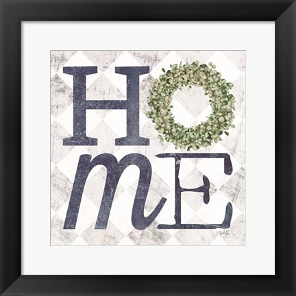 Framed Home with Eucalyptus Wreath III Print