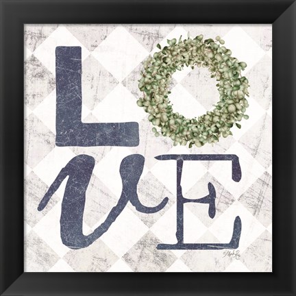 Framed Love with Eucalyptus Wreath III Print