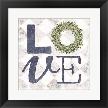 Framed Love with Eucalyptus Wreath III Print