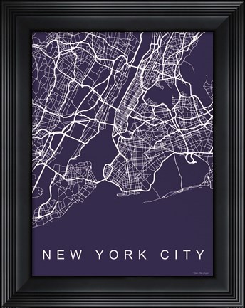 Framed NYC Street Blue Map Print
