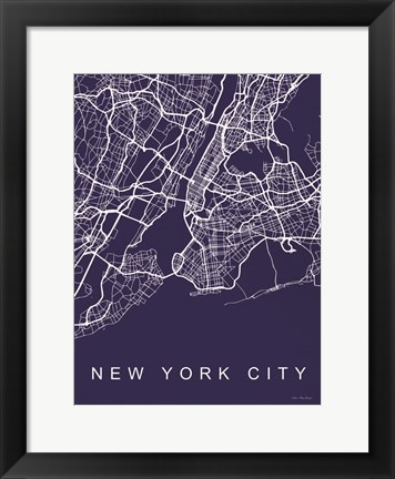 Framed NYC Street Blue Map Print