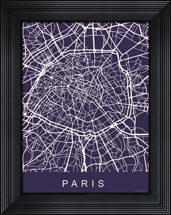 Framed Paris Street Blue Map Print