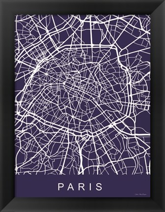 Framed Paris Street Blue Map Print