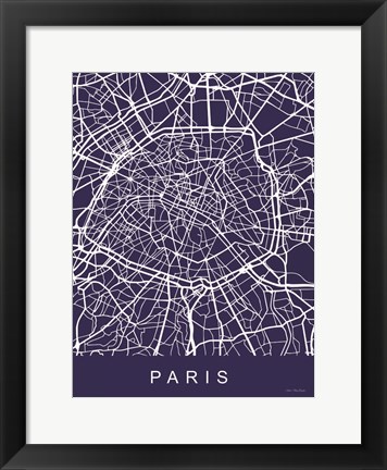 Framed Paris Street Blue Map Print