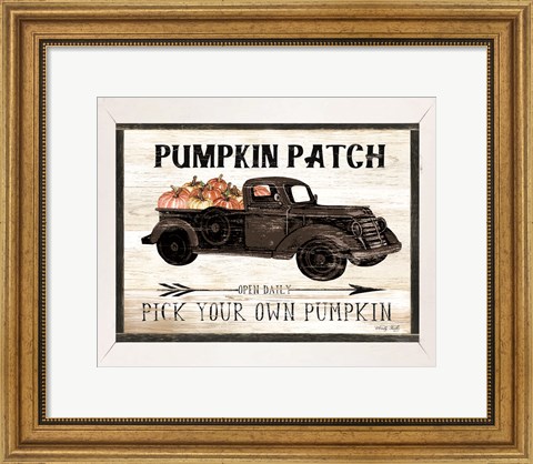 Framed Pumpkin Patch Black Truck Print