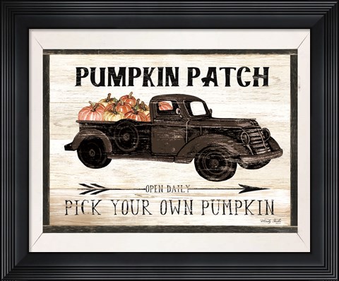 Framed Pumpkin Patch Black Truck Print