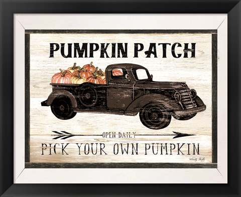 Framed Pumpkin Patch Black Truck Print