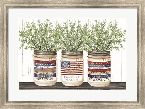 Framed Patriotic Glass Jar Trio I Print
