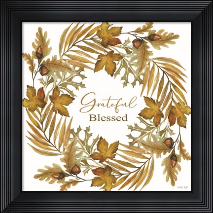 Framed Grateful Blessed Fall Wreath Print