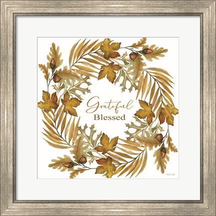 Framed Grateful Blessed Fall Wreath Print