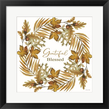 Framed Grateful Blessed Fall Wreath Print