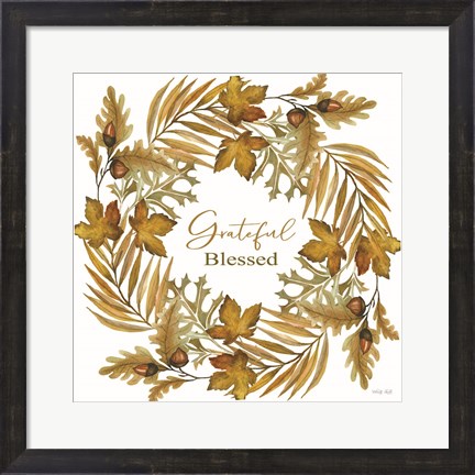 Framed Grateful Blessed Fall Wreath Print