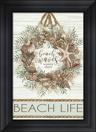 Framed Beach Waves Wreath Print
