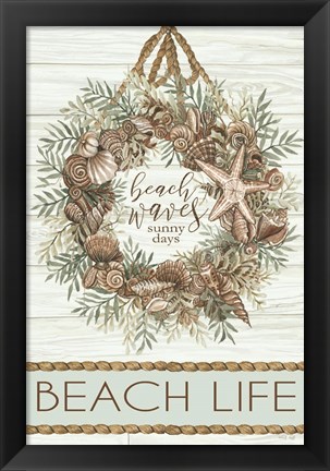 Framed Beach Waves Wreath Print