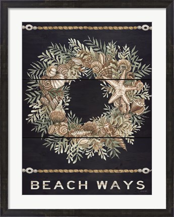 Framed Beach Ways Shell Wreath Print