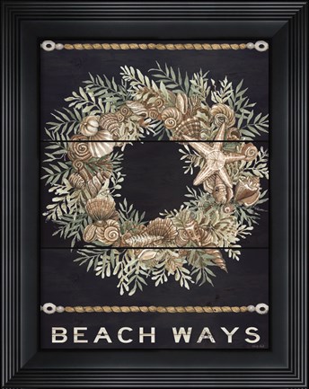 Framed Beach Ways Shell Wreath Print