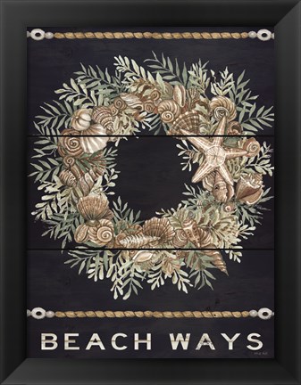 Framed Beach Ways Shell Wreath Print