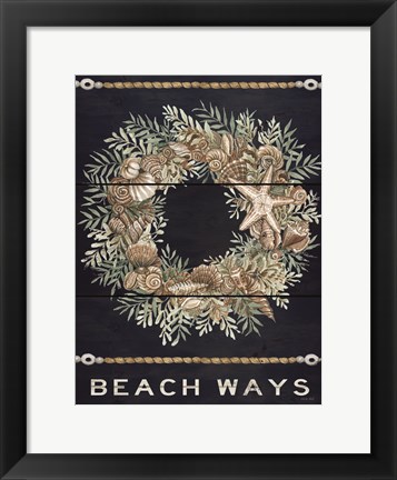 Framed Beach Ways Shell Wreath Print