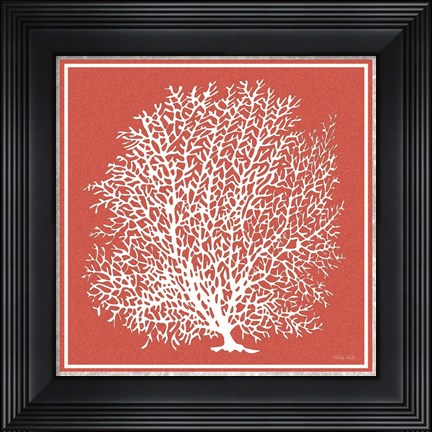 Framed Coastal Coral on Red I Print