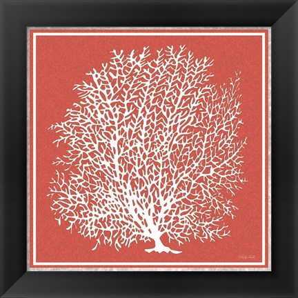 Framed Coastal Coral on Red I Print