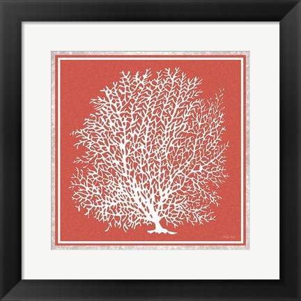 Framed Coastal Coral on Red I Print