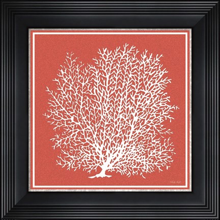 Framed Coastal Coral on Red II Print