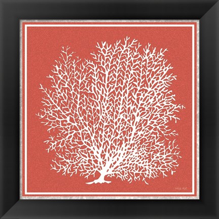 Framed Coastal Coral on Red II Print